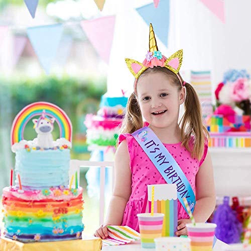 3 cintas para el pelo de unicornio para niños, Diadema de unicornio, cintas para el pelo de unicornio, con accesorios para el pelo y orejas de cuerno de unicornio, para Pascua, cumpleaños, fiestas