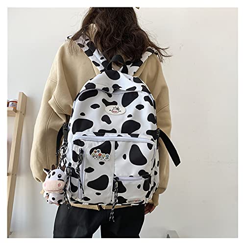 30x12x40cm Mochila con estampado de vaca de PVC, Mochila de vaca para la escuela Resistente al agua, Mochila escolar Kawaii, Mochila para niña con lindo adorno de oso