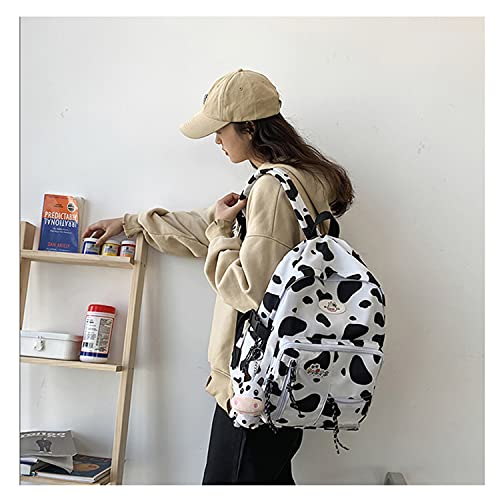 30x12x40cm Mochila con estampado de vaca de PVC, Mochila de vaca para la escuela Resistente al agua, Mochila escolar Kawaii, Mochila para niña con lindo adorno de oso