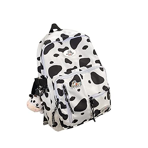 30x12x40cm Mochila con estampado de vaca de PVC, Mochila de vaca para la escuela Resistente al agua, Mochila escolar Kawaii, Mochila para niña con lindo adorno de oso