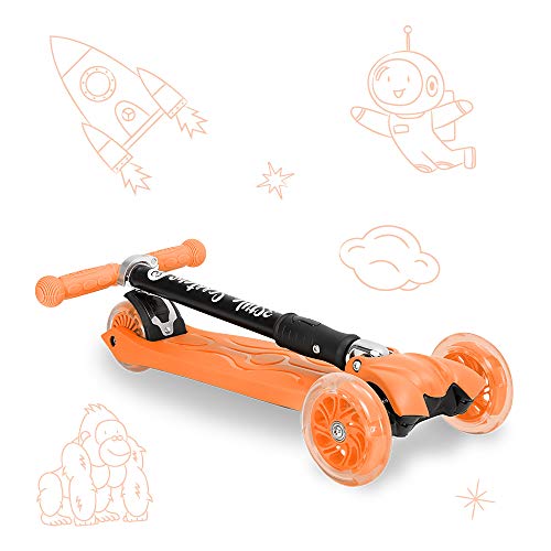 3StyleScooters® RGS-2 Patinete Scooter Tres Ruedas para Niños Niños de 5 Años o Más con Luces LED en Las Ruedas, Diseño Plegable, Manillar Ajustable, Peso Ligero (Naranja)