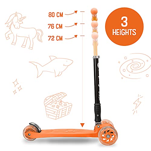 3StyleScooters® RGS-2 Patinete Scooter Tres Ruedas para Niños Niños de 5 Años o Más con Luces LED en Las Ruedas, Diseño Plegable, Manillar Ajustable, Peso Ligero (Naranja)