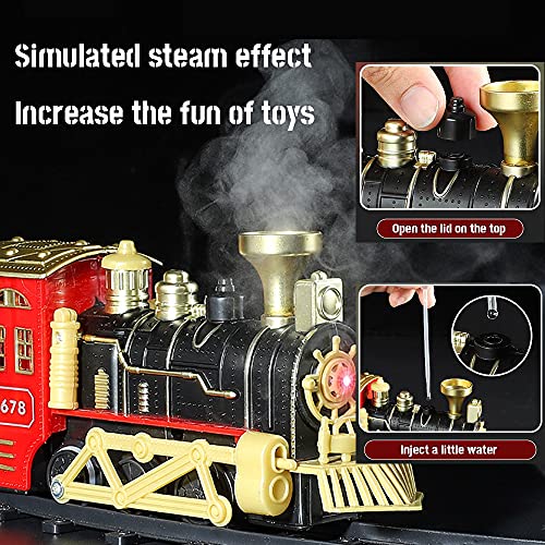 ACOOLOO Juego de Tren eléctrico para árbol de Navidad, Juego de Tren de Juguete con Sonidos realistas de Locomotora de Vapor, Juguetes de Tren Faros Delanteros con decoración de Escena