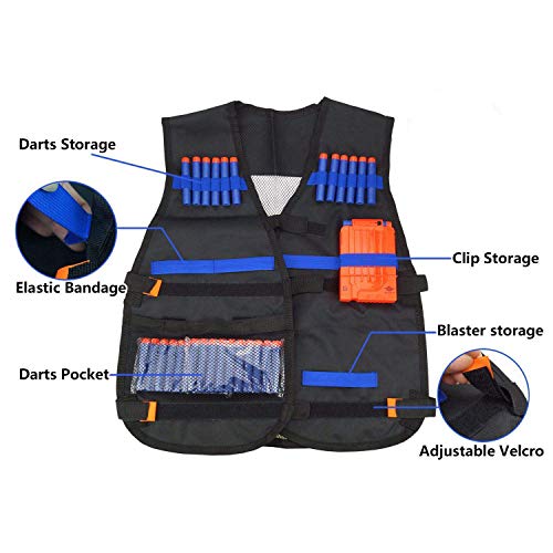 Airtana Chaqueta Chaleco Táctico de Los Niños ,30 Dardos Bullets Bola de Repuesto + Protección Gafas +1 Pinzas de Repuesto Rápido para Cargadores +Bufanda para Pistolas Nerf Serie Elite Strike