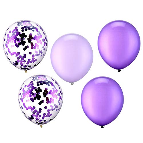 Amasawa 30 Piezas 12 Pulgadas Globo Gigante de Látex Globos de Confeti con La Cinta para Decoración de Fiesta Hawaiana (Morado)