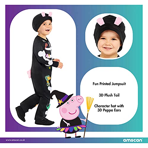 amscan 9907584 - Disfraz infantil de esqueleto de Peppa Pig, mono y gorro, que brilla en la oscuridad, fiesta temática, carnaval, Halloween