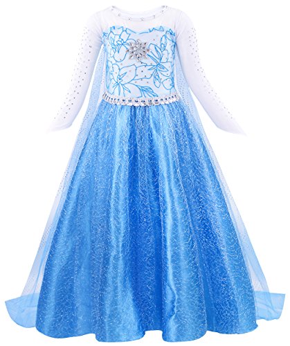 AmzBarley Disfraz Niña Princesa Reina de Nieve Elsa Vestido Niña Fiesta Capa Accesorios Cosplay Halloween Carnaval Cumpleaños Azul Oscuro 01 5-6 Años 120