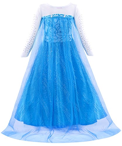 AmzBarley Disfraz Niña Princesa Reina de Nieve Elsa Vestido Niña Fiesta Capa Accesorios Cosplay Halloween Carnaval Cumpleaños Azul Oscuro 01 5-6 Años 120