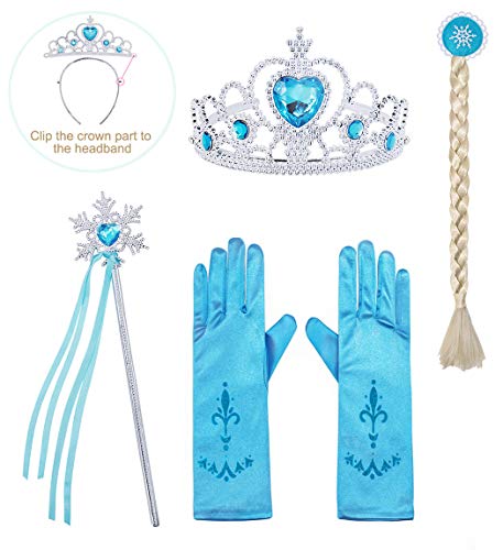 AmzBarley Disfraz Niña Princesa Reina de Nieve Elsa Vestido Niña Fiesta Capa Accesorios Cosplay Halloween Carnaval Cumpleaños Azul Oscuro 01 5-6 Años 120