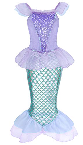 AmzBarley Disfraz Sirenita Niña Princesa Ropa Fiesta Sirena Vestido Cumpleaños Boda Navidad Cosplay Halloween Carnaval Bautizo 5-6 Años