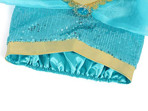 AmzBarley Niña Aladdin Princesa Disfraz Jazmín Tops Pantalones Traje Cosplay Actuación Carnaval Navidad Regalo Cumpleaños Danza Vientre