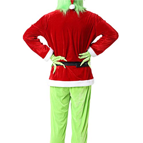 Anaike Trajes de Navidad Grinch Santa Claus Ropa de Cosplay Verde Divertido Traje de Navidad Peludo Conjunto para Hombres Mujeres, rosso, XXL