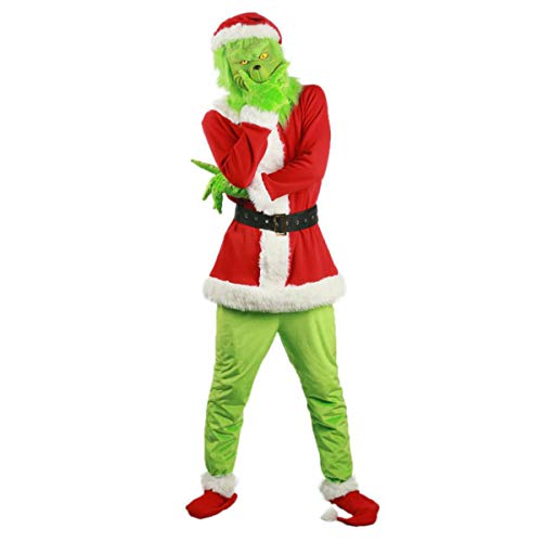 Anaike Trajes de Navidad Grinch Santa Claus Ropa de Cosplay Verde Divertido Traje de Navidad Peludo Conjunto para Hombres Mujeres, rosso, XXL