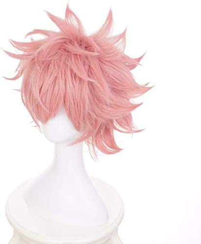 Ani·Lnc Pelucas sintéticas del pelo rosado corto de Anime Cosplay Wig Women Boys con el casquillo libre