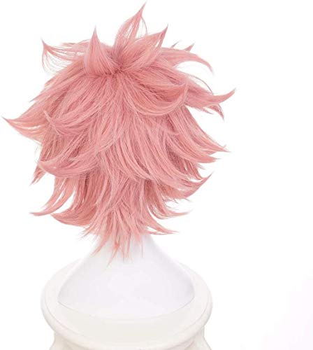 Ani·Lnc Pelucas sintéticas del pelo rosado corto de Anime Cosplay Wig Women Boys con el casquillo libre