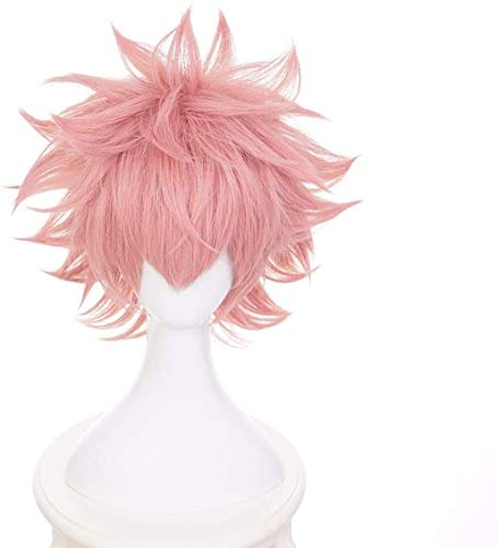 Ani·Lnc Pelucas sintéticas del pelo rosado corto de Anime Cosplay Wig Women Boys con el casquillo libre