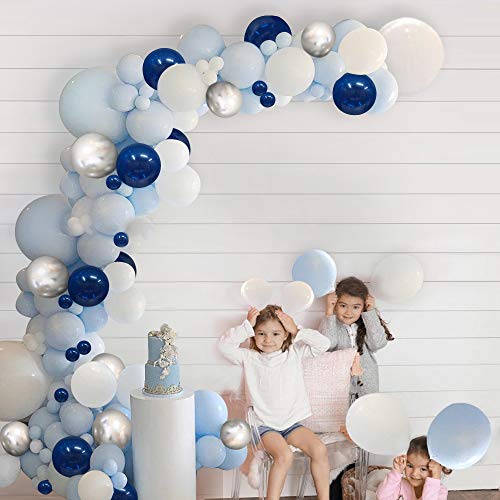 Arco de Globo Cumpleaños Azules Blancos Plata SKYIOL 96 piezas Kit Guirnaldas Globos Helio Metálico Pastel Globo con 5m Tiras Cinta Pegamento Puntos para Boda Niños Bautismo Baby Shower Deco Fiesta