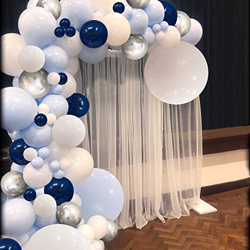 Arco de Globo Cumpleaños Azules Blancos Plata SKYIOL 96 piezas Kit Guirnaldas Globos Helio Metálico Pastel Globo con 5m Tiras Cinta Pegamento Puntos para Boda Niños Bautismo Baby Shower Deco Fiesta