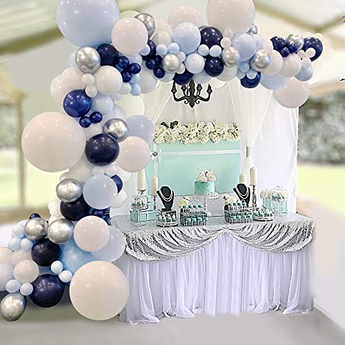 Arco de Globo Cumpleaños Azules Blancos Plata SKYIOL 96 piezas Kit Guirnaldas Globos Helio Metálico Pastel Globo con 5m Tiras Cinta Pegamento Puntos para Boda Niños Bautismo Baby Shower Deco Fiesta