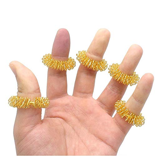 ARONTIME Anillos de masaje de acupresión, juguetes sensoriales de descompresión, accesorios de regalo para aliviar la fatiga para adultos o niños, 5 piezas (dorado)