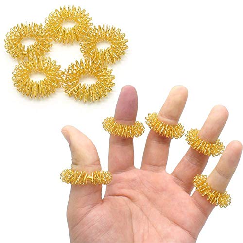 ARONTIME Anillos de masaje de acupresión, juguetes sensoriales de descompresión, accesorios de regalo para aliviar la fatiga para adultos o niños, 5 piezas (dorado)