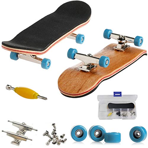 AumoToo Mini diapasón, Patineta de Dedos Profesional Maple Wood DIY Assembly Skate Boarding Toy Juegos de Deportes Kids (Azul Claro)