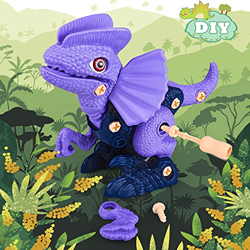 Auney Dinosaurios Juguetes con Taladro Eléctrico, Juego Construccion Dinosaurios, DIY Construcciones Juegos de Dinosaurios para Niños