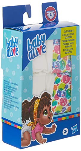 Baby Alive Repuesto de pañal para muñecas, Incluye 4 pañales, Accesorios para Juguetes, para niños a Partir de 3 años