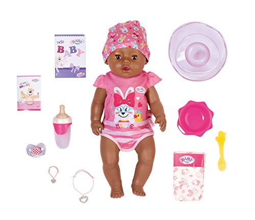 BABY born Soft Touch Girl Ojos Marrones 43 cm con Chupete Mágico - Muñeca Realista con Funciones Realistas, Suave al Tacto, Cuerpo Flexible, Come, Duerme, Llora y Usa la Bacinica, 11 Accesorios, Rosa