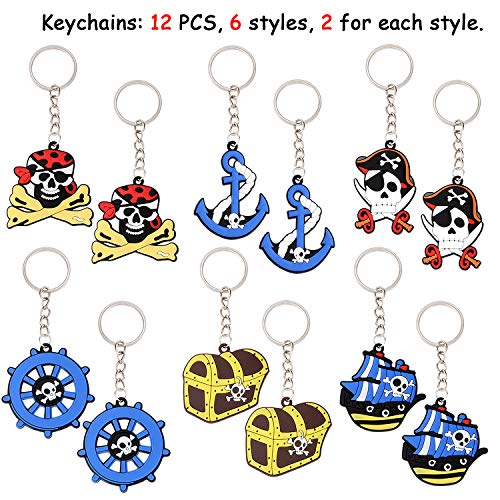 BabyCareV 88Piezas Pirata Cumpleaños Party Accesorios Pirata Llavero Pirata Pulsera Pirata Anillo Parches de Ojo de Pirata Pirata Bigote para Favores de Fiesta de Halloween Navidad y Niños