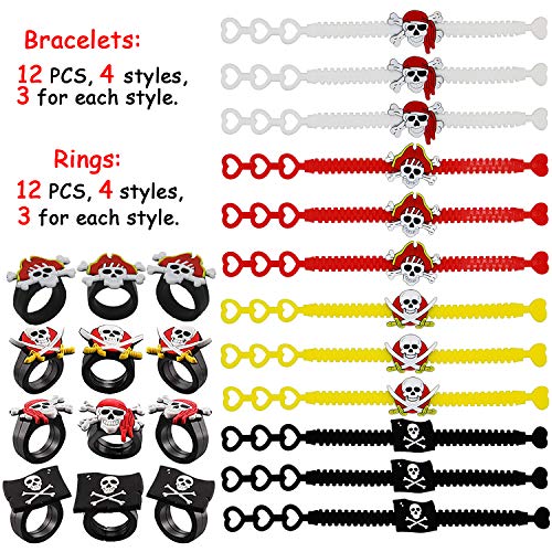 BabyCareV 88Piezas Pirata Cumpleaños Party Accesorios Pirata Llavero Pirata Pulsera Pirata Anillo Parches de Ojo de Pirata Pirata Bigote para Favores de Fiesta de Halloween Navidad y Niños