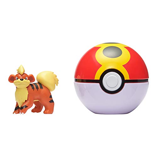 Bandai – Pokémon – Poké Ball & Figura Clip 'N' Go – 1 bis Ball + 1 Figura de 5 cm Caninos (Growlithe) – Accesorio para disfrazarse en Dressor Pokémon – WT00042