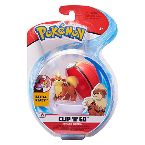 Bandai – Pokémon – Poké Ball & Figura Clip 'N' Go – 1 bis Ball + 1 Figura de 5 cm Caninos (Growlithe) – Accesorio para disfrazarse en Dressor Pokémon – WT00042