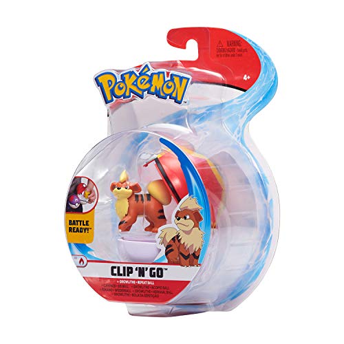 Bandai – Pokémon – Poké Ball & Figura Clip 'N' Go – 1 bis Ball + 1 Figura de 5 cm Caninos (Growlithe) – Accesorio para disfrazarse en Dressor Pokémon – WT00042