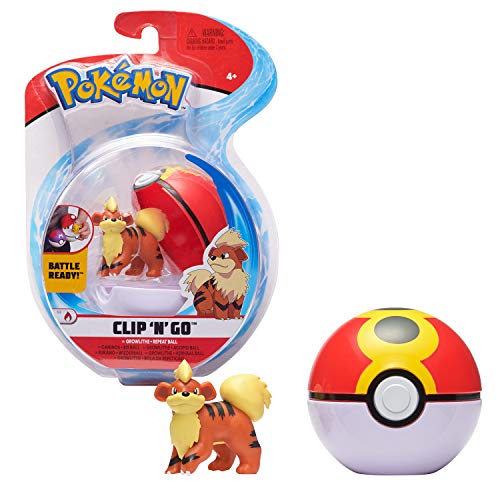 Bandai – Pokémon – Poké Ball & Figura Clip 'N' Go – 1 bis Ball + 1 Figura de 5 cm Caninos (Growlithe) – Accesorio para disfrazarse en Dressor Pokémon – WT00042