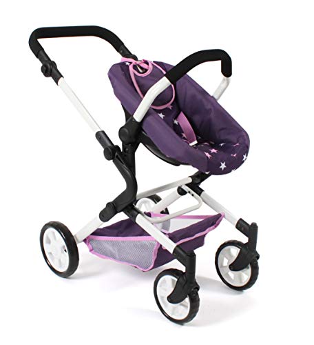 Bayer Chic 2000-Cochecito para muñecas 3 en 1 Lia Coche, bañera y Asiento Deportivo, Color Estrellas Lila. (597-71)