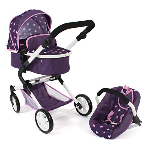 Bayer Chic 2000-Cochecito para muñecas 3 en 1 Lia Coche, bañera y Asiento Deportivo, Color Estrellas Lila. (597-71)