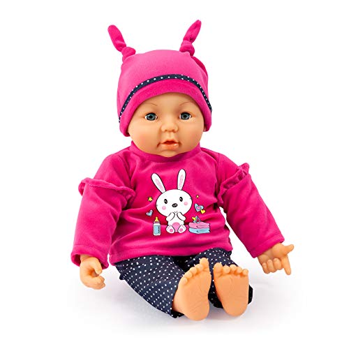 Bayer Design- Ropa 42 a 46cm, Accesorios para muñeca, Top y Gorra, Conjunto, Traje con Conejos, Color rosa, azul, punteado (84679AA) , color/modelo surtido