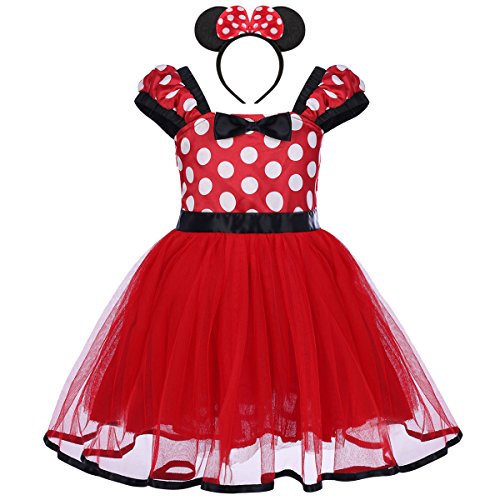 Bebé Niña Vestidos de Princesa Tutú Disfraces Infantil con Diadema Traje de Fiesta Carnaval Bautizo Tutú Ballet Lunares Fantasía Rojo 2-3 Años