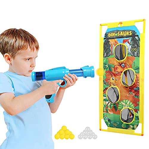 BelleStyle Juego de Tiro, Pistola de Bolas Juguete, Objetivo de Tiro Dinosaurio con 2 Piezas Lanzador Pelotas Espuma, 24 Bolas de Espuma Juegos Exterior Juguetes Regalos para Niños 6 7 8 9 10+ Años