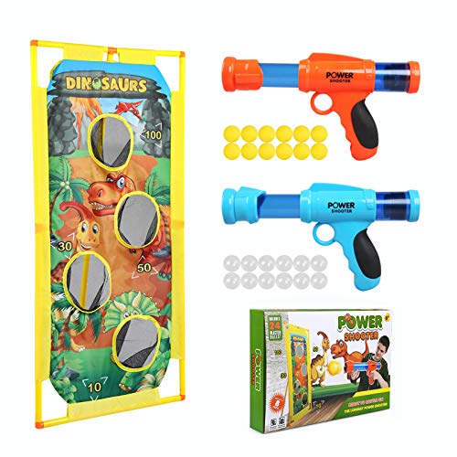 BelleStyle Juego de Tiro, Pistola de Bolas Juguete, Objetivo de Tiro Dinosaurio con 2 Piezas Lanzador Pelotas Espuma, 24 Bolas de Espuma Juegos Exterior Juguetes Regalos para Niños 6 7 8 9 10+ Años