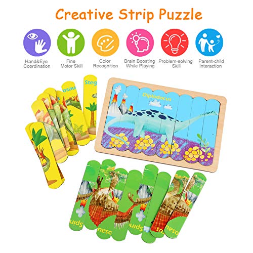 BelleStyle Rompecabezas de Madera para Niños 3 4 5 Años, Puzzles de Madera Animales, 32 Piezas 8 Dinosaurio Rompecabezas de Cartón Montessori Juguete - Educativos Juguetes para Pequeños Niños Niñas