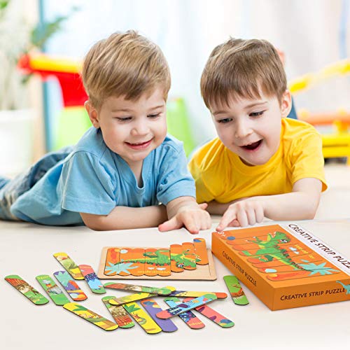 BelleStyle Rompecabezas de Madera para Niños 3 4 5 Años, Puzzles de Madera Animales, 32 Piezas 8 Dinosaurio Rompecabezas de Cartón Montessori Juguete - Educativos Juguetes para Pequeños Niños Niñas