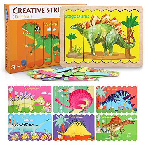 BelleStyle Rompecabezas de Madera para Niños 3 4 5 Años, Puzzles de Madera Animales, 32 Piezas 8 Dinosaurio Rompecabezas de Cartón Montessori Juguete - Educativos Juguetes para Pequeños Niños Niñas