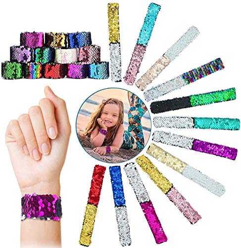 BESTZY 12 Piezas Slap Pulseras de Sirena Pulsera Niña Pulsera de Lentejuelas Reversible Brazalete Mágicas Regalo Cumpleaños Niños Adultos (Random )