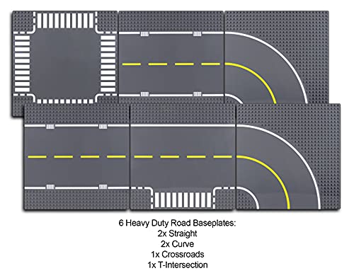 Bloques De Construcción Placas Base Clásica Compatibles con Todas Las Principales Marcas (Paquete de 6 (Carreteras))