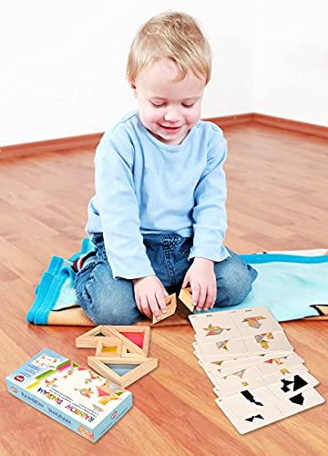 BOHS Rainbow Tangram con tarjetas de actividad, rompecabezas de tamaño grueso, mesa de luz para niños pequeños | Juguetes para ventanas de jardín /7 piezas