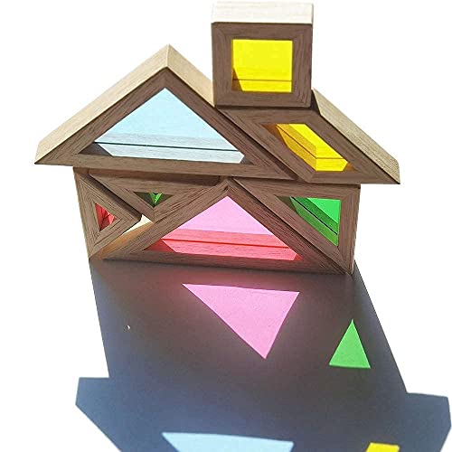 BOHS Rainbow Tangram con tarjetas de actividad, rompecabezas de tamaño grueso, mesa de luz para niños pequeños | Juguetes para ventanas de jardín /7 piezas