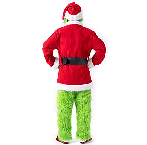 Boomar Disfraz de monstruo verde de Navidad para niños pequeños y adultos Grinch Green Santa Suit Deluxe Furry Party Dress Up Outfit (Rojo-Adultos, M)