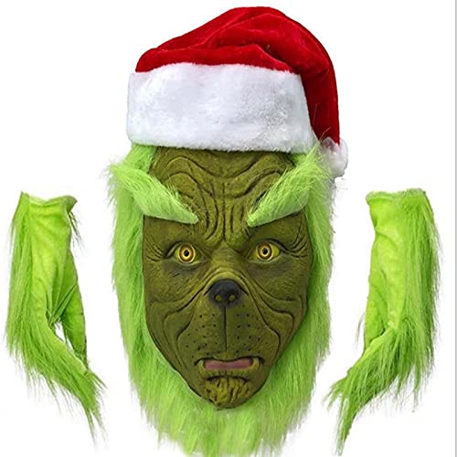 Boomar Disfraz de monstruo verde de Navidad para niños pequeños y adultos Grinch Green Santa Suit Deluxe Furry Party Dress Up Outfit (Rojo-Adultos, M)